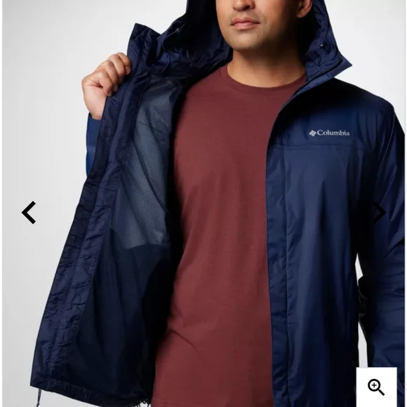 Columbia Blue Rain Jacket with Hood and Water-Resistant Material Size Small